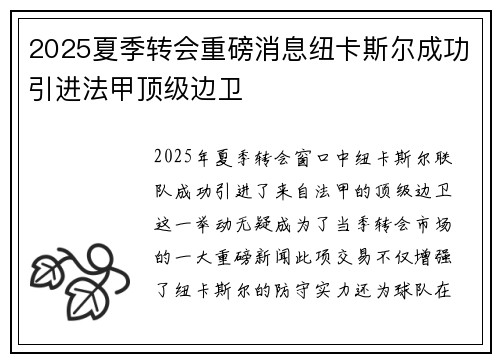 2025夏季转会重磅消息纽卡斯尔成功引进法甲顶级边卫
